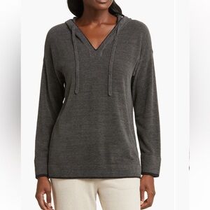 Barefoot Dreams CozyChic Ultra Lite Tipped Contrast Dark Gray Hoodie